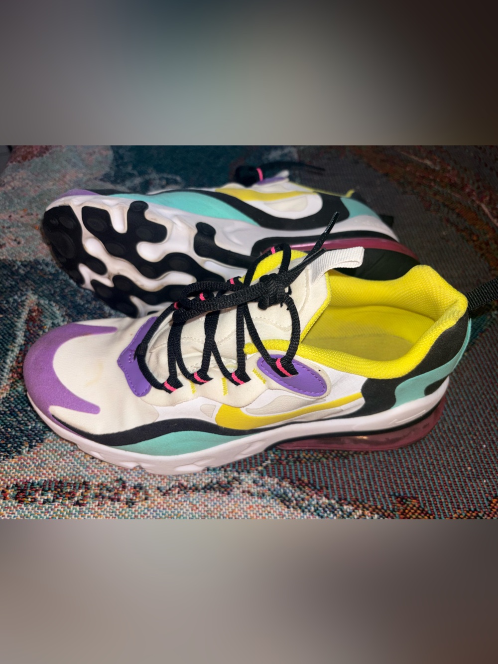 Nike Air Max 270 React 'GeometricAbstract' Multicolor in White Purple Yellow Min - Picture 3 of 7
